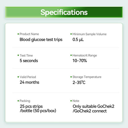 شرائط اختبار جلوكوز الدم ومباضع مايكروتك لأجهزة GoCheck2 – 200 قطعة، صالحة للاستخدام لمدة 180 يومًا بعد الفتح