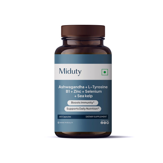 Miduty KSM-66 أشواغاندا + عشب البحر العضوي - إل-تيروسين، يود - 60 كبسولة