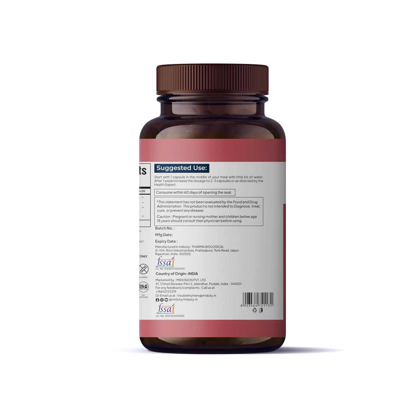 Miduty by Palak Notes: Betaine HCl + Pepsin Digestive Enzyme Formula - Gluten Free, Non-GMO - 60 Capsules