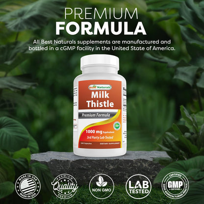 Best Naturals Milk Thistle Extract 1000mg - 240 Capsules | Non-GMO Gluten Free