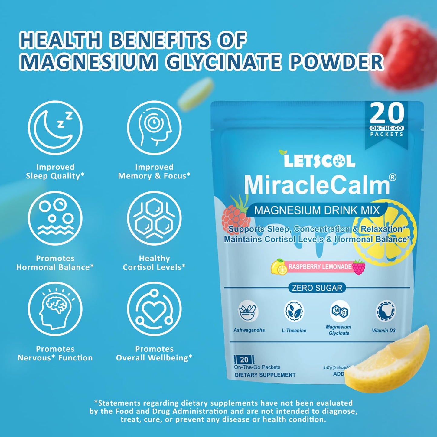 MiracleCalm Drink Mix Powder – Calm Magnesium + Calcium for Sleep, Stress Relief & Focus (Sugar Free)