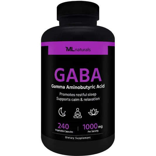 ML Naturals GABA 1,000 mg per Serving – 240 Veg Capsules | NSF-Certified & cGMP-Compliant