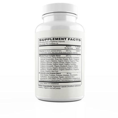 Modern Organics Vitamin C 500mg | Whole Food Acerola Vitamin C + 23 Organic Fruits | 60 Vegan Capsules