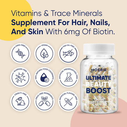 Moerie Hair Growth Supplement for Women & Men – Biotin, Q10 & Minerals for Thicker Hair (180 Beadlet Capsules)
