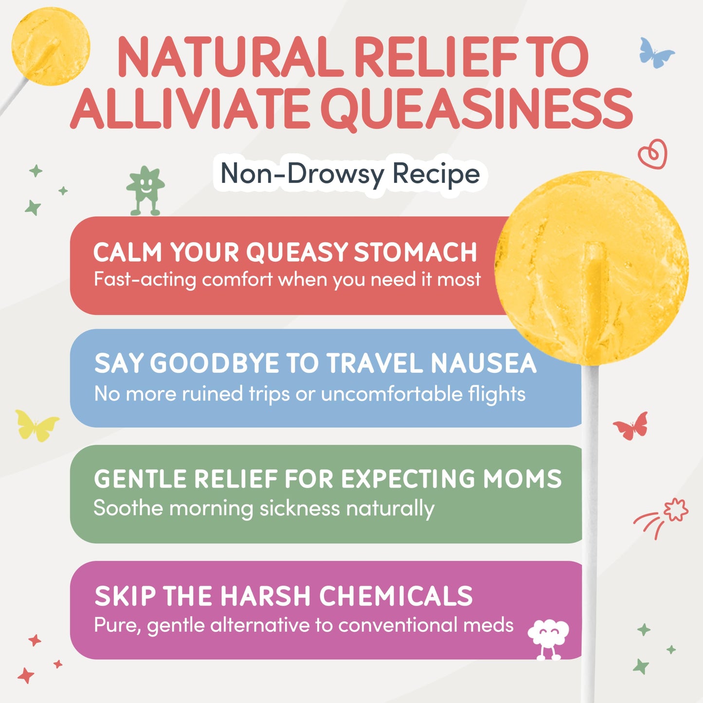 MommaBear Nausea & Motion Sickness Lollipops – Non-GMO Lemon & Ginger (10 Pack) for Kids 3+ & Pregnant Women