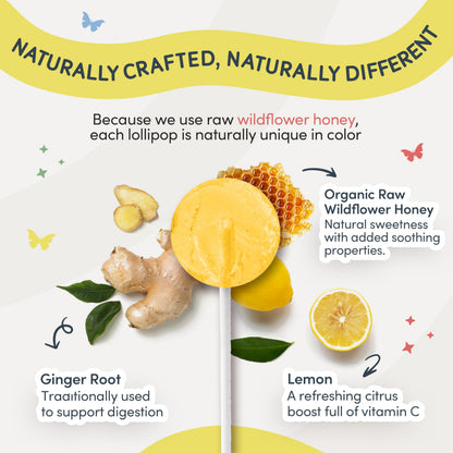 MommaBear Nausea & Motion Sickness Lollipops – Non-GMO Lemon & Ginger (10 Pack) for Kids 3+ & Pregnant Women