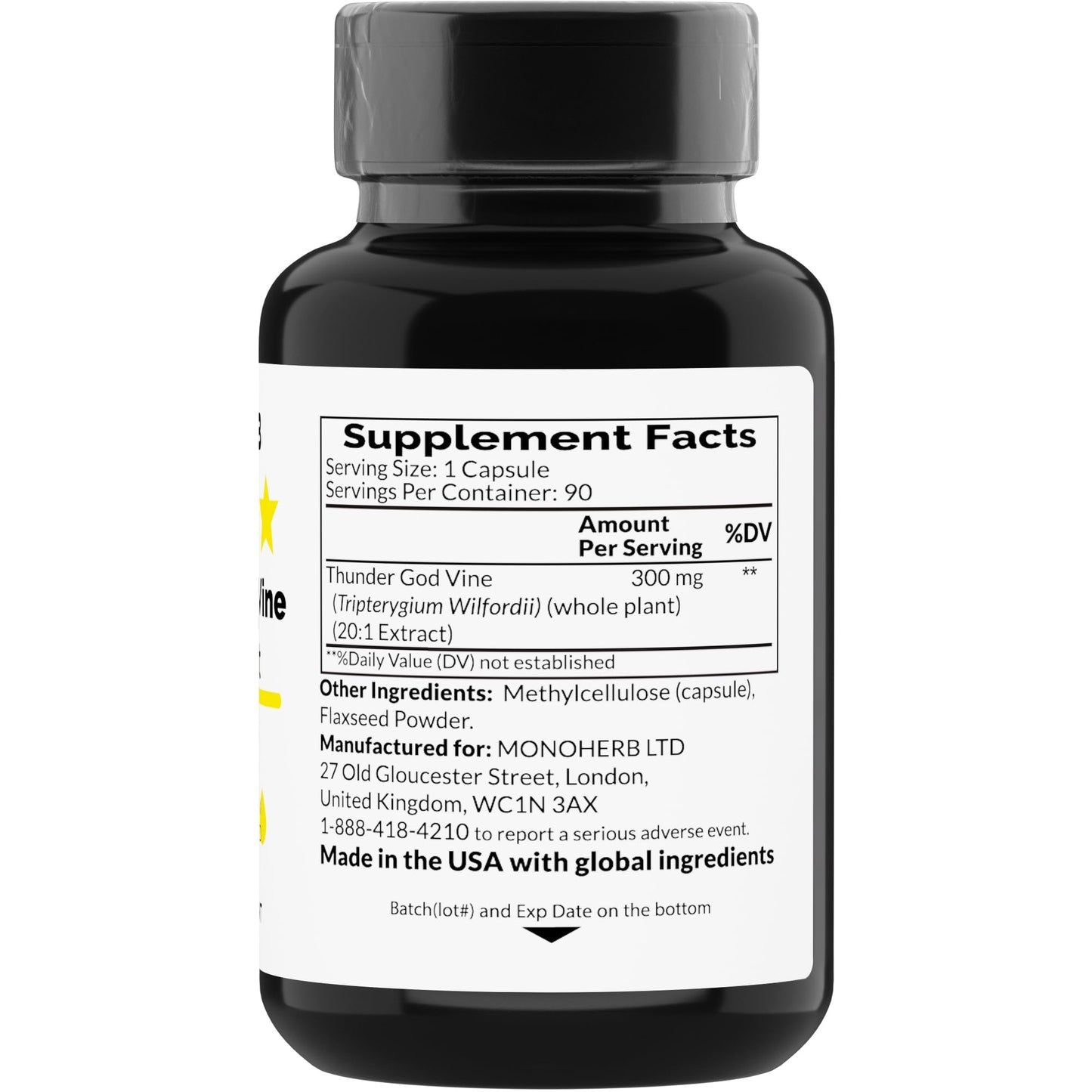 MONOHERB Thunder God Vine 300mg (20:1 Extract) - 90 Veg Capsules - Made in USA