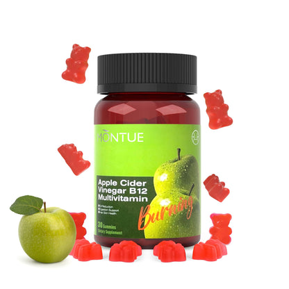 Montue Apple Cider Vinegar Gummies with B12 Multivitamin – ACV Supplement, Vegan, Non-GMO, 60 Gummies (30 servings) | Supports Energy & Gut Health