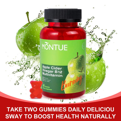 Montue Apple Cider Vinegar Gummies with B12 Multivitamin – ACV Supplement, Vegan, Non-GMO, 60 Gummies (30 servings) | Supports Energy & Gut Health