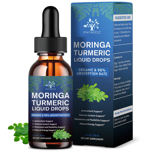 (2 Pack) Organic Moringa Leaf Extract Liquid Drops 1000mg with Turmeric & Black Pepper – Energy, Antioxidant & Skin Support | Vegan, 1 fl oz
