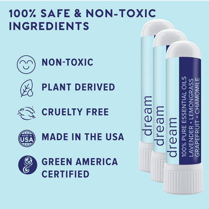 MOXĒ Dream Nasal Inhaler – Calming Essential Oil Blend for Sleep (Lavender, Chamomile, Lemongrass, Grapefruit) – USA Made (3 Pack)