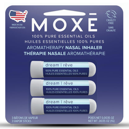 MOXĒ Dream Nasal Inhaler – Calming Essential Oil Blend for Sleep (Lavender, Chamomile, Lemongrass, Grapefruit) – USA Made (3 Pack)