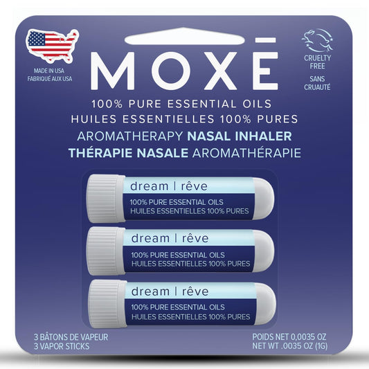 MOXĒ Dream Nasal Inhaler – Calming Essential Oil Blend for Sleep (Lavender, Chamomile, Lemongrass, Grapefruit) – USA Made (3 Pack)