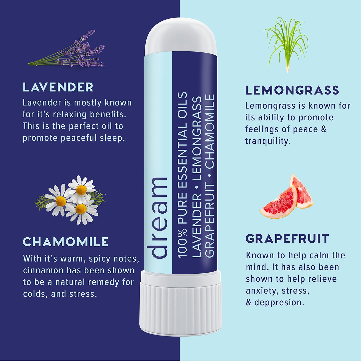 MOXĒ Dream Nasal Inhaler – Calming Essential Oil Blend for Sleep (Lavender, Chamomile, Lemongrass, Grapefruit) – USA Made (3 Pack)