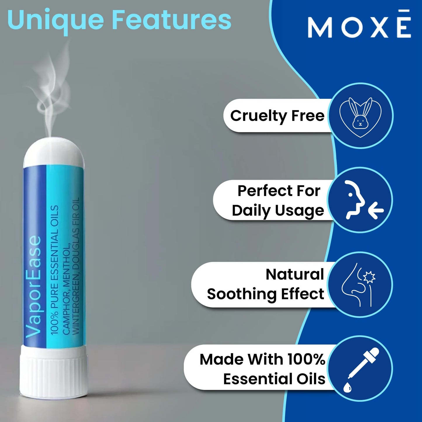 MOXE VaporEase Portable Nasal Inhaler – Non-Medicated, Menthol Scent, Made in USA (3 Pack)