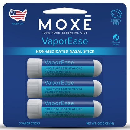 MOXE VaporEase Portable Nasal Inhaler – Non-Medicated, Menthol Scent, Made in USA (3 Pack)