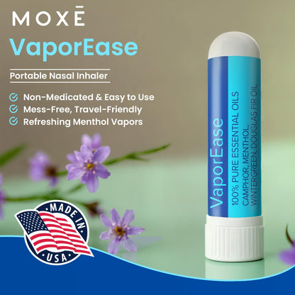 MOXE VaporEase Portable Nasal Inhaler – Non-Medicated, Menthol Scent, Made in USA (3 Pack)