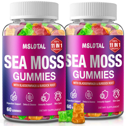 MSLOTAL Irish Sea Moss Gummies with Black Seed Oil, Ashwagandha & Shilajit – Immune Support, Vegan, 120 Gummies