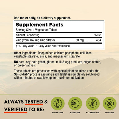Mt. Angel Vitamins - Zinc Citrate 50mg - Zinc 50 mg Citrate Chelate - Natural Zinc Supplements Made in USA - 60 Vegetarian Tablets