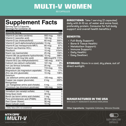 MTN OPS Multi-V Women’s Multivitamin – Essential Daily Vitamin Complex, Vegetarian Capsules (60 Count)