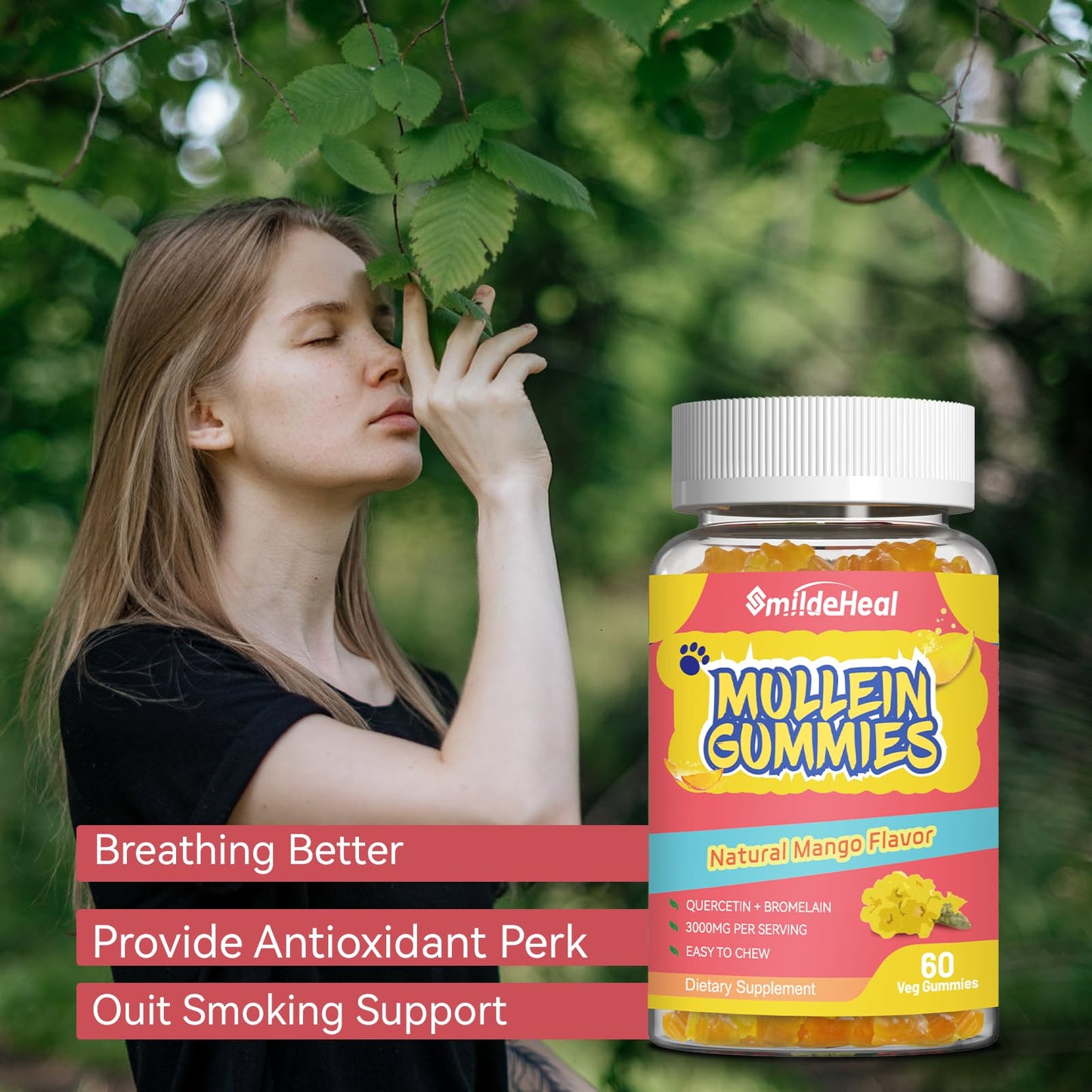Mullein Gummies 3000MG – Sugar Free, Vegan, Lung Support (60 Count)