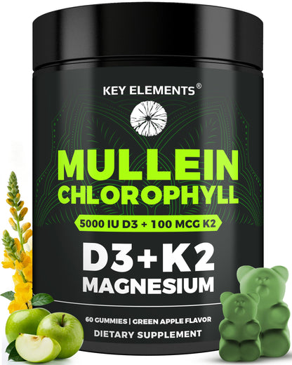Mullein Gummies with Chlorophyll, D3, K2 & Magnesium – Lung, Immune & Bone Support