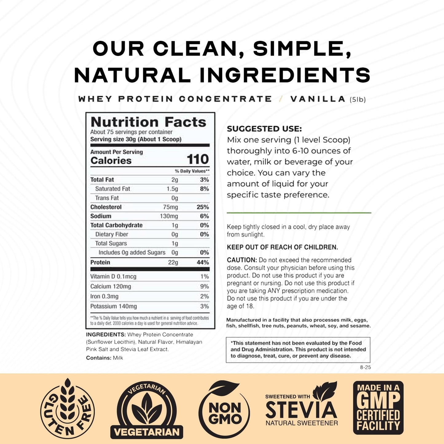 Muscle Feast Grass-Fed Whey Protein Concentrate Powder – Vanilla, 5lb | Hormone-Free, All-Natural, Gluten Free