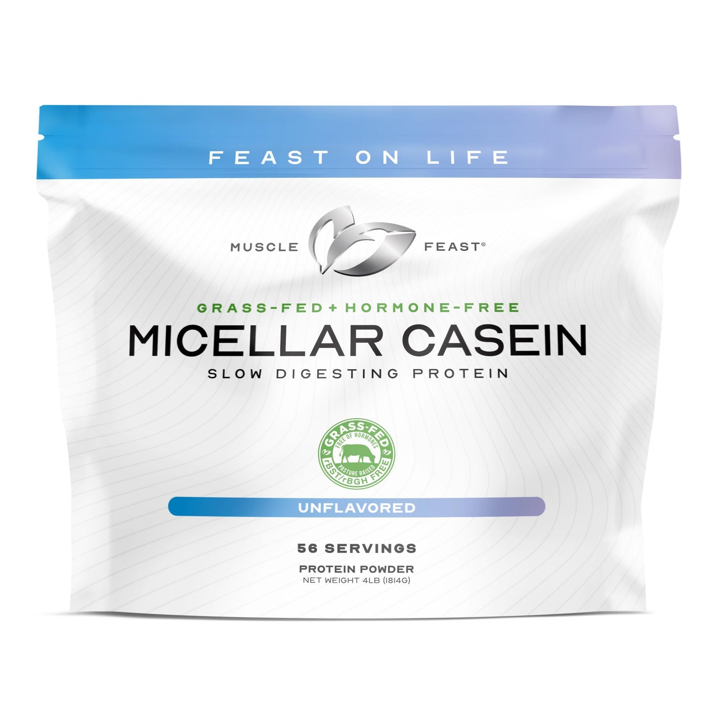 Muscle Feast Grass-Fed Micellar Casein Protein Powder – Unflavored, 4lb