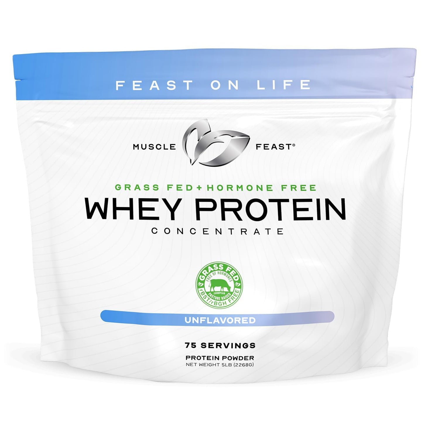 Muscle Feast Grass-Fed Whey Protein Concentrate Powder – Unflavored, 5lb | Hormone-Free, Non-GMO, Gluten Free