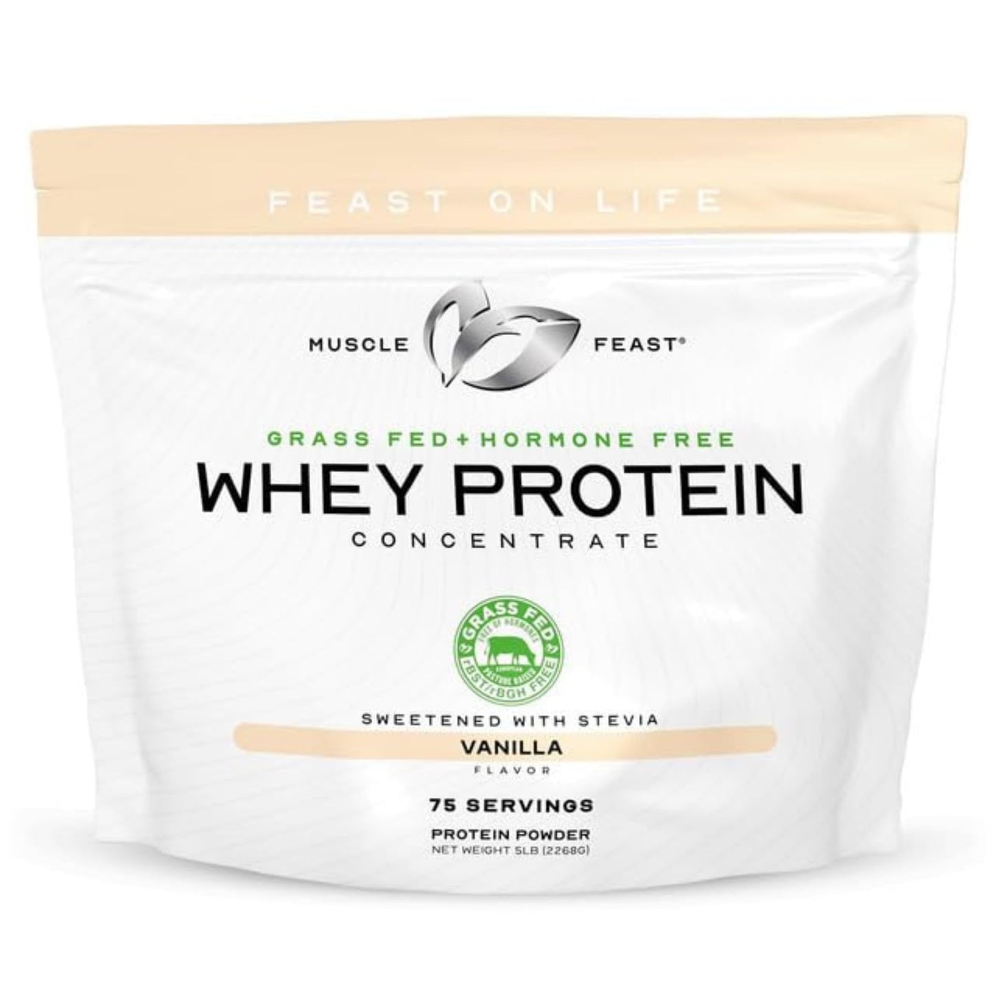 Muscle Feast Grass-Fed Whey Protein Concentrate Powder – Vanilla, 5lb | Hormone-Free, All-Natural, Gluten Free