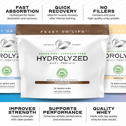 Muscle Feast Hydrolyzed Whey Protein Powder – Vanilla, 5lb (Grass-Fed, Hormone-Free)