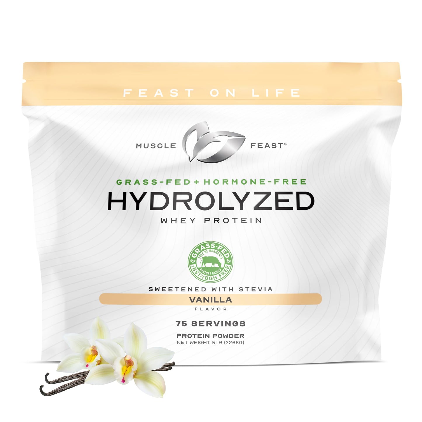 Muscle Feast Hydrolyzed Whey Protein Powder – Vanilla, 5lb (Grass-Fed, Hormone-Free)