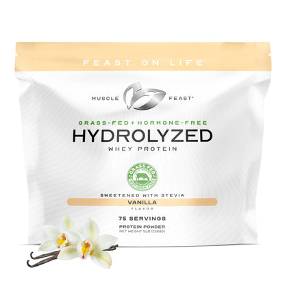 Muscle Feast Hydrolyzed Whey Protein Powder – Vanilla, 5lb (Grass-Fed, Hormone-Free)