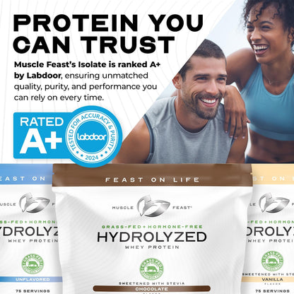 Muscle Feast Hydrolyzed Whey Protein Powder – Vanilla, 5lb (Grass-Fed, Hormone-Free)