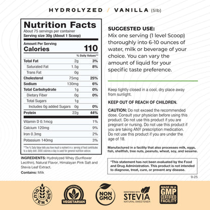 Muscle Feast Hydrolyzed Whey Protein Powder – Vanilla, 5lb (Grass-Fed, Hormone-Free)