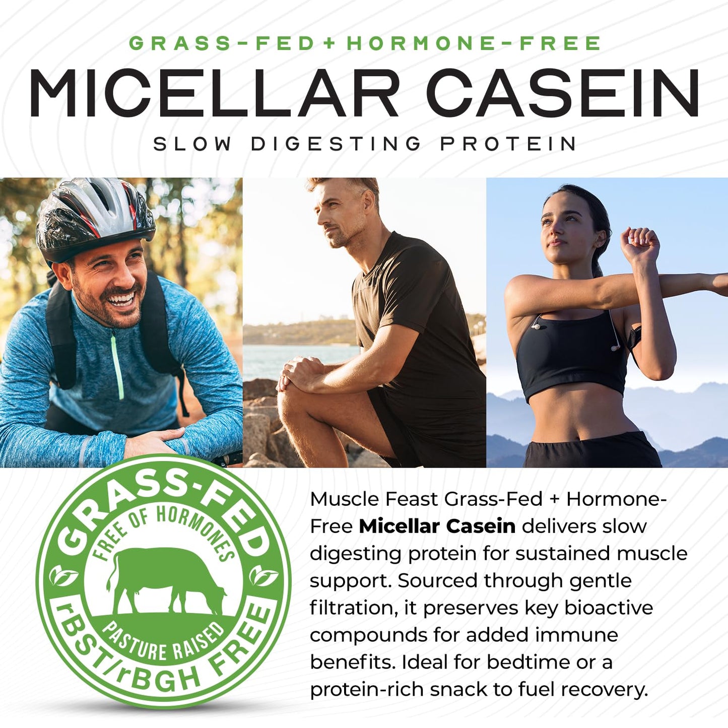 Muscle Feast Grass-Fed Micellar Casein Protein Powder – Unflavored, 4lb