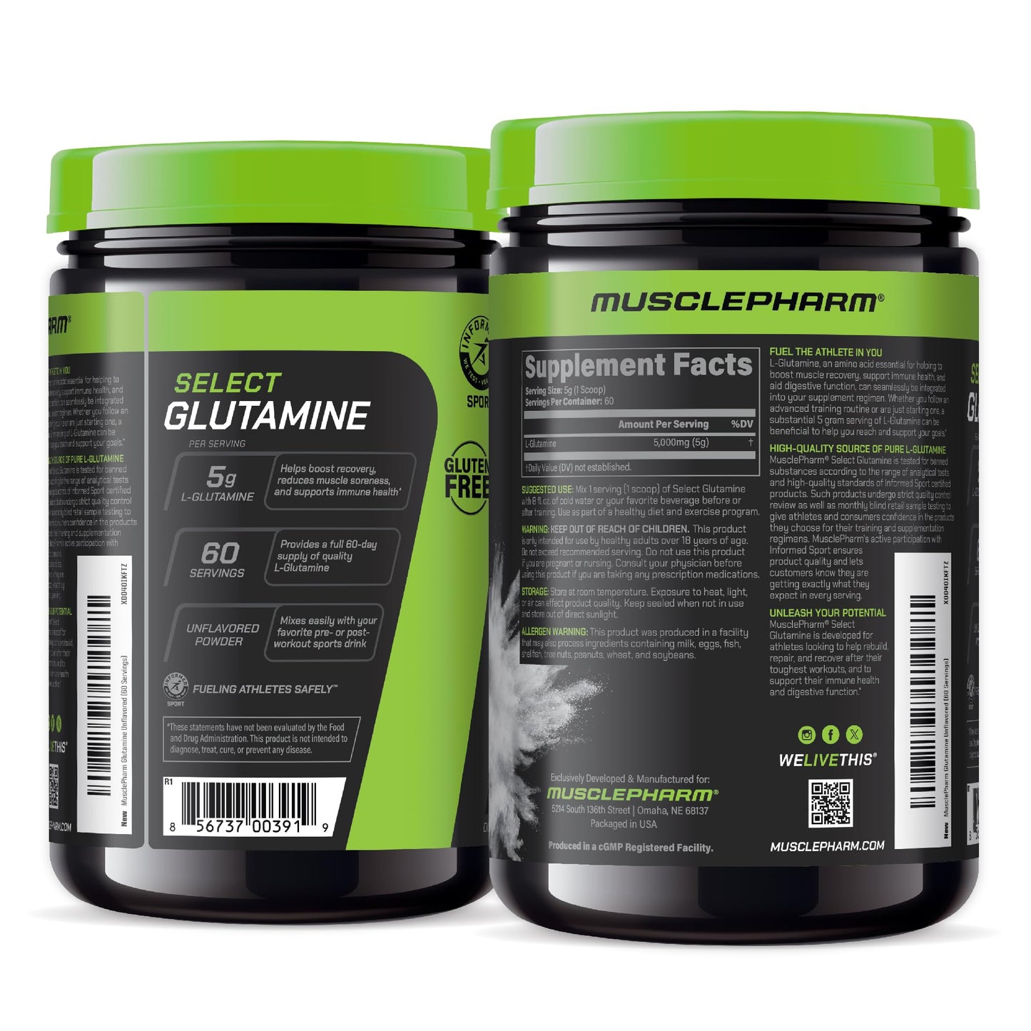 MusclePharm Glutamine Powder – 5g L-Glutamine, 60 Servings, Unflavored