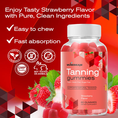 MuseBeam Tanning Gummies for Women – Sunless Self Tan, Strawberry Flavor, Sugar Free, Vegan