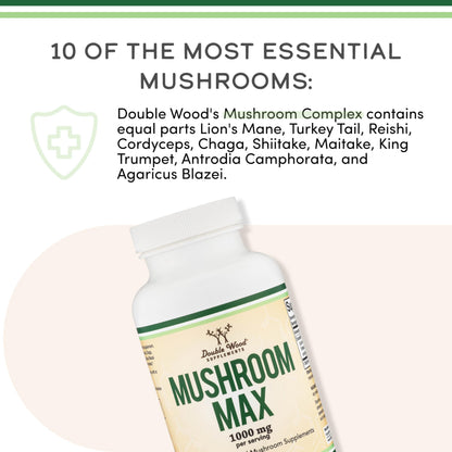 Double Wood Mushroom Complex 1,000mg – 10 Essential Mushrooms (120 capsules)