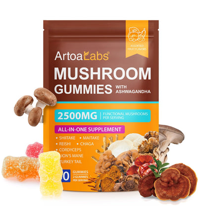 Mushroom Gummies 2500mg - Reishi, Cordyceps & Lions Mane, Immune Support