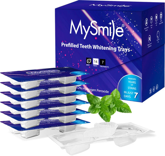 مجموعة قوالب تبييض الأسنان MySmile مسبقة التعبئة لمدة 7 أيام - بيروكسيد الهيدروجين 12%، نعناع