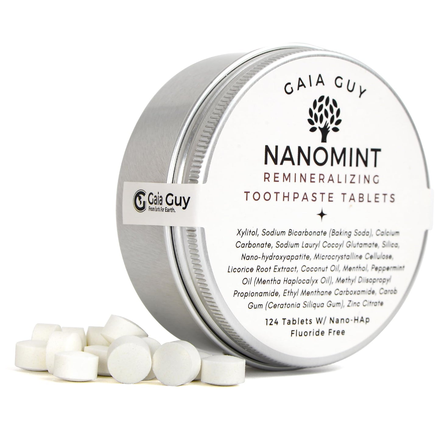 NanoMint - Remineralizing Toothpaste Tablets | Nano Hydroxyapatite | Fluoride-Free | 124 Tabs | Eco-Friendly Travel Tin