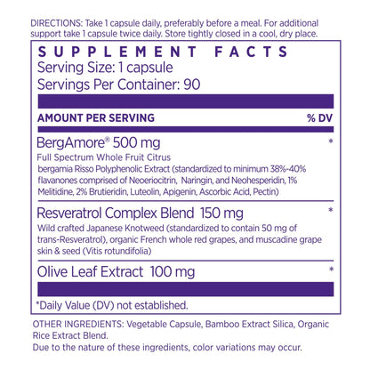 NAOMI Italian Citrus Bergamot 500mg + Resveratrol — 7 Polyphenols, 90-Day Supply