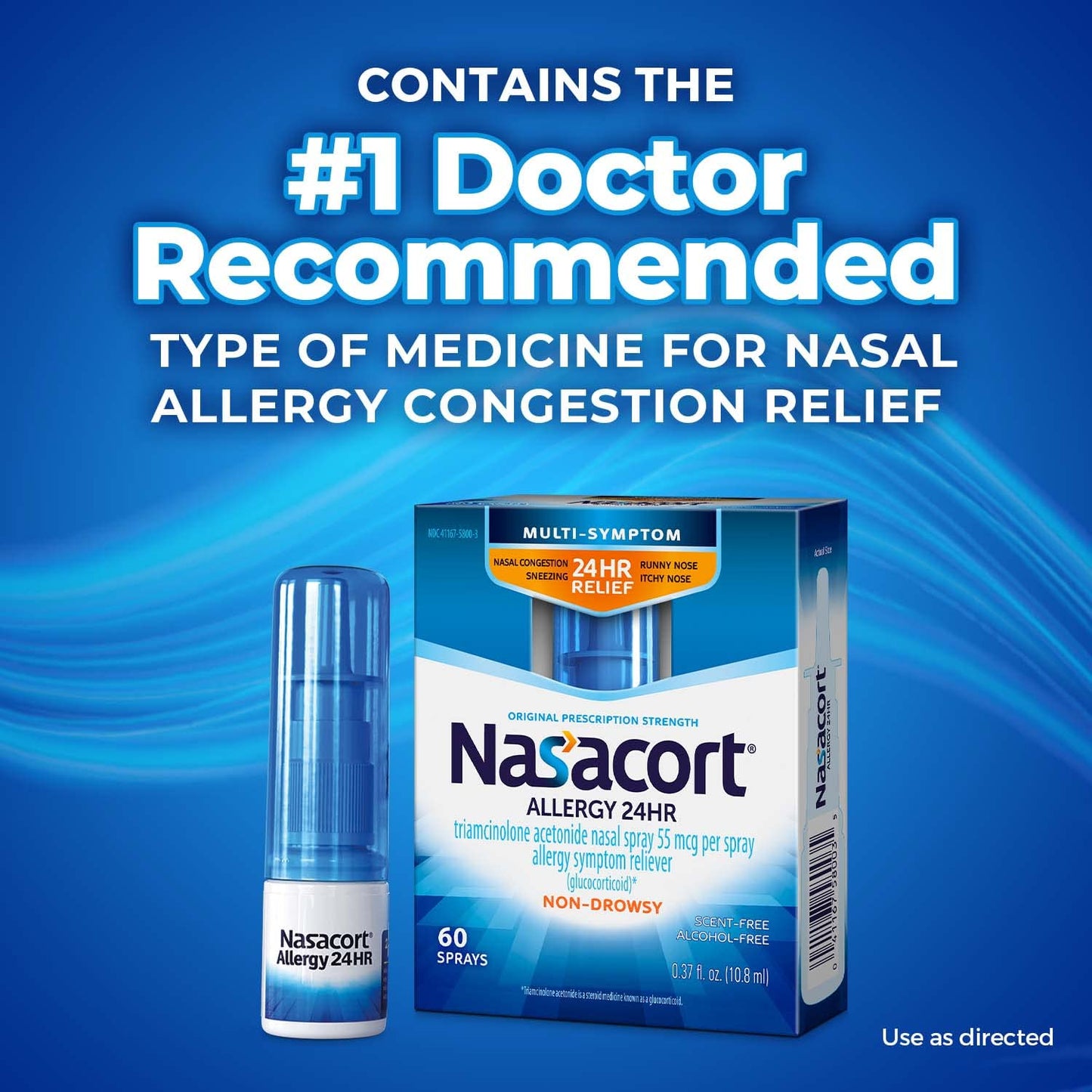 Nasacort 24HR Allergy Nasal Spray for Adults – Non-Drowsy, Alcohol-Free (60 Sprays)