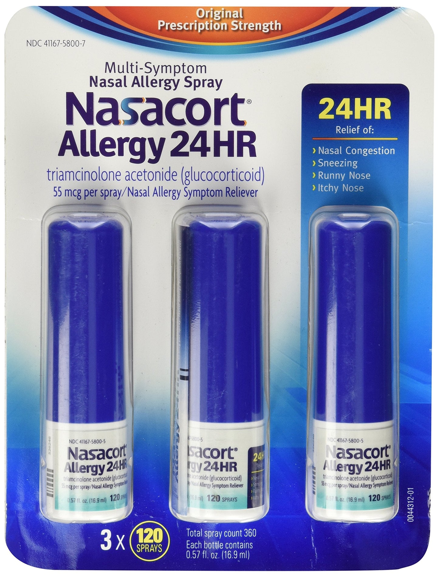 Nasacort Allergy 24hr Non-Drip Nasal Spray (3 Pack, 120 Sprays) | All-Day Allergy Relief