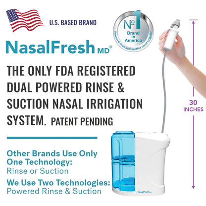 NASALFRESH MD Premium Bundle Dual Powered Nasal Irrigation System | USB Rechargeable, 60 Saline Packets