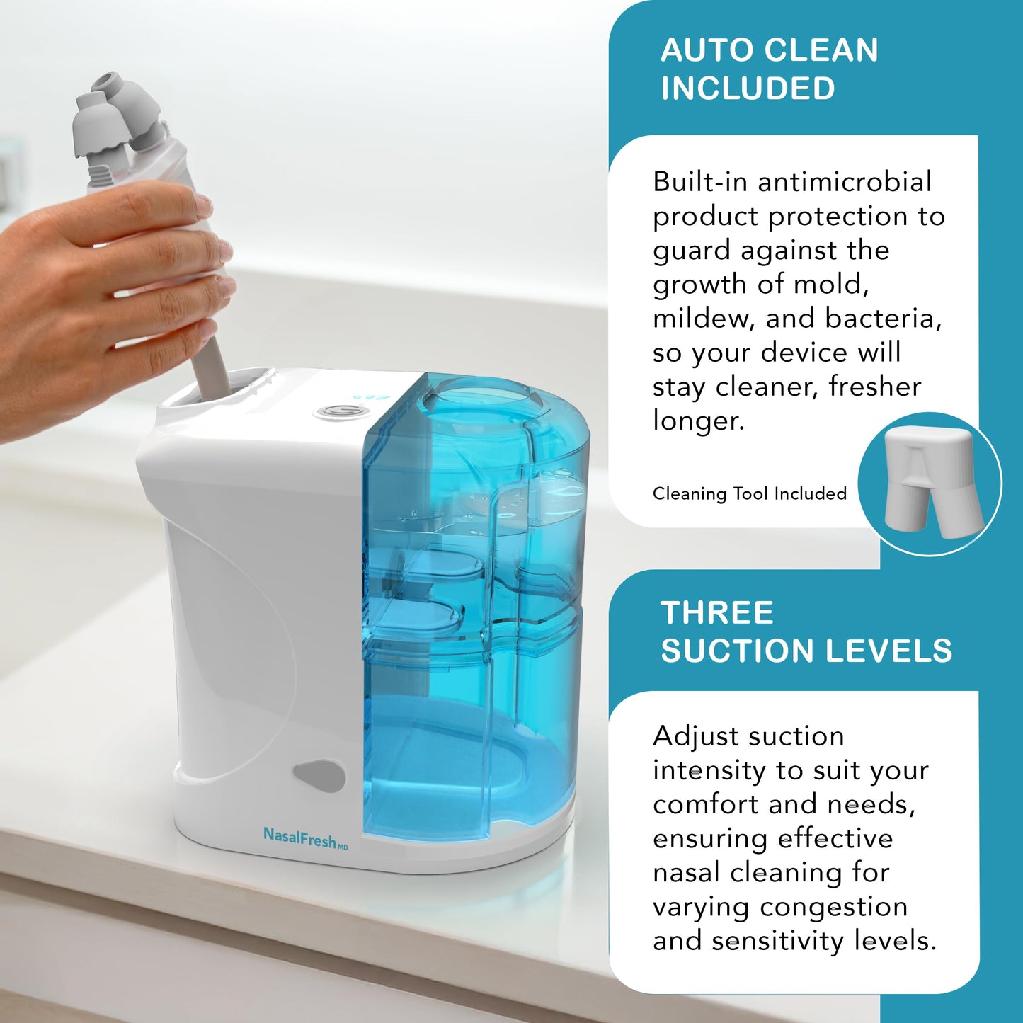 NASALFRESH MD Premium Bundle Dual Powered Nasal Irrigation System | USB Rechargeable, 60 Saline Packets