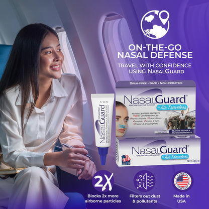 NasalGuard Airborne Particle Blocker Nasal Gel for Travel – Drug-Free, Unscented, 150+ Applications (0.1 oz)