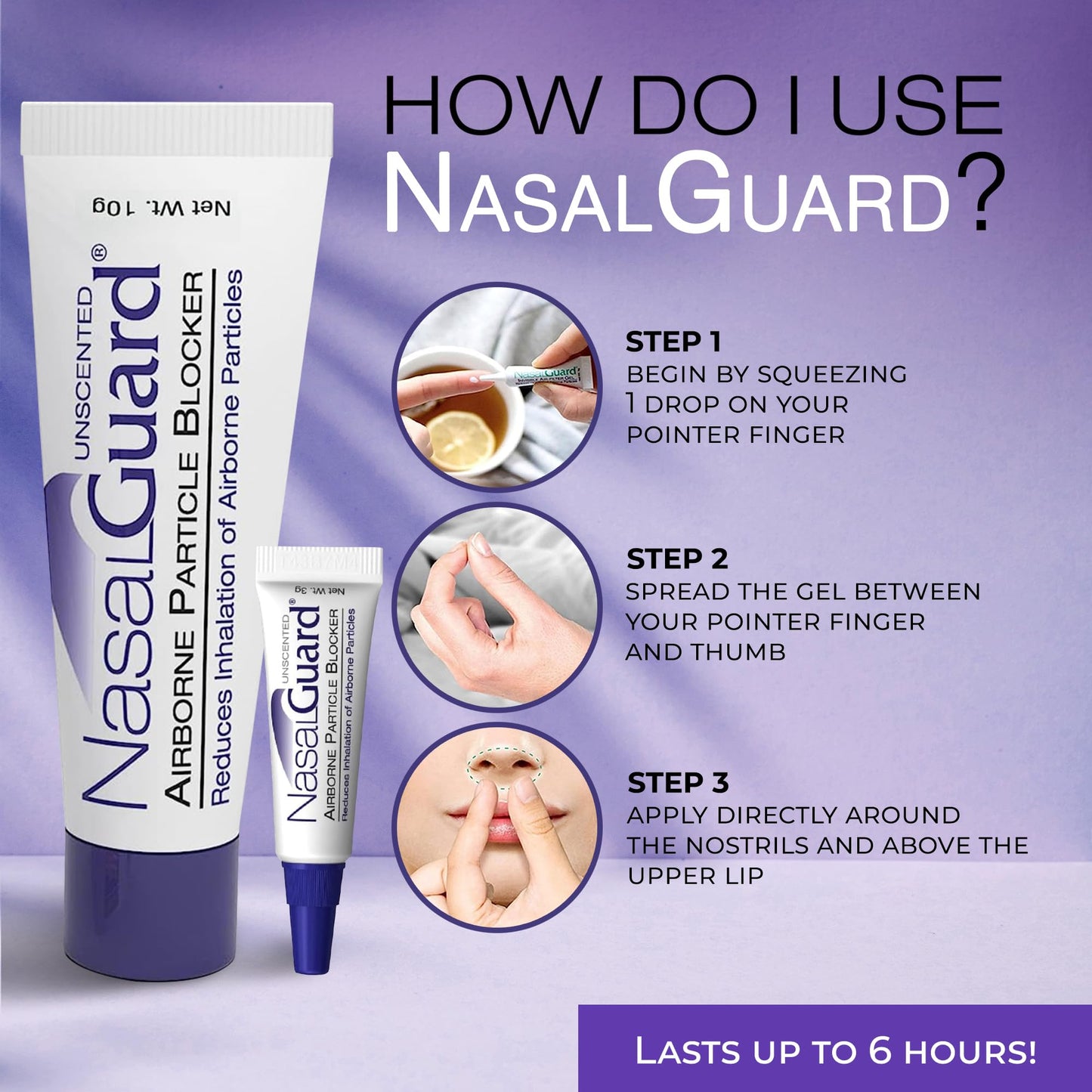 NasalGuard Airborne Particle Blocker Nasal Gel for Travel – Drug-Free, Unscented, 150+ Applications (0.1 oz)