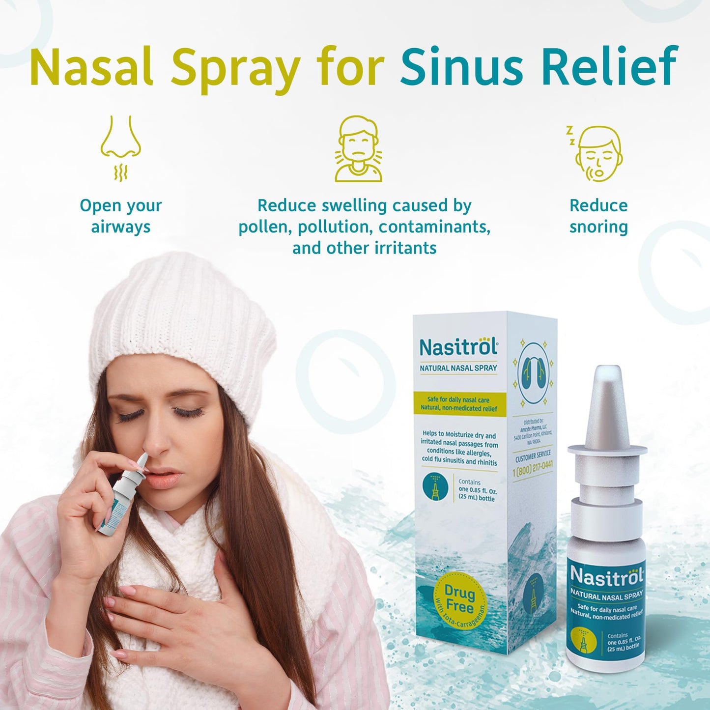 Nasitrol Natural Nasal Spray - All-Natural Saline Mist for Congestion & Daily Nose Care | 25 mL
